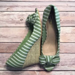 Green Stripe Wedge Shoes
